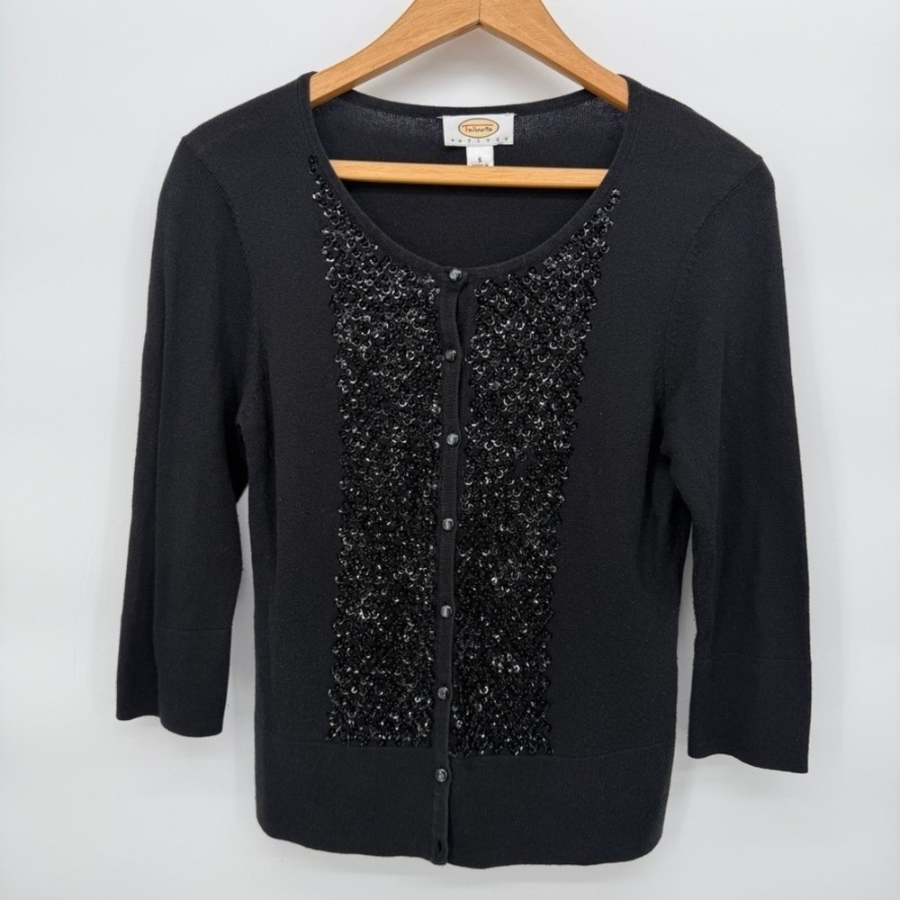 Talbots Petites Cardigan Sweater Beaded Sequin Silk Blend Evening Holiday SP